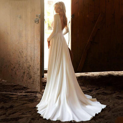 Long Sleeve Deep V-Neck Wedding Dress