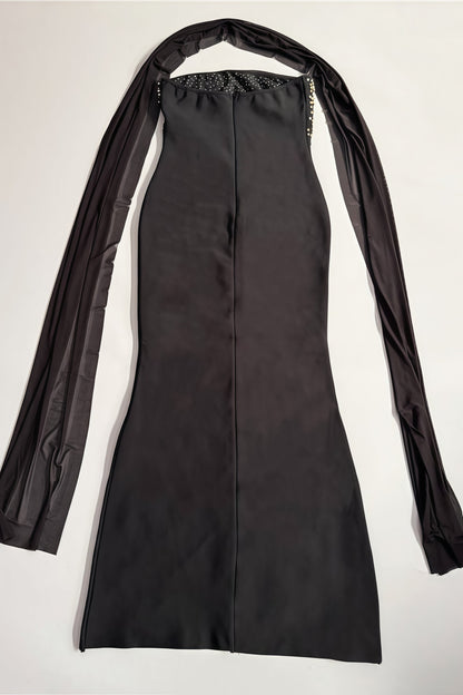 Ellis Black Beaded Diamond Maxi Dress