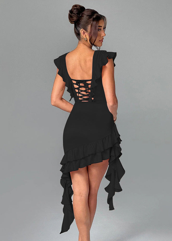 Valentina - Ruffled Lace-Up Corset Dress