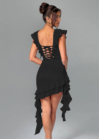 Valentina - Ruffled Lace-Up Corset Dress