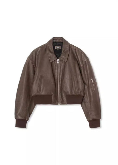 Vintage Charm Leather Bomber Jacket