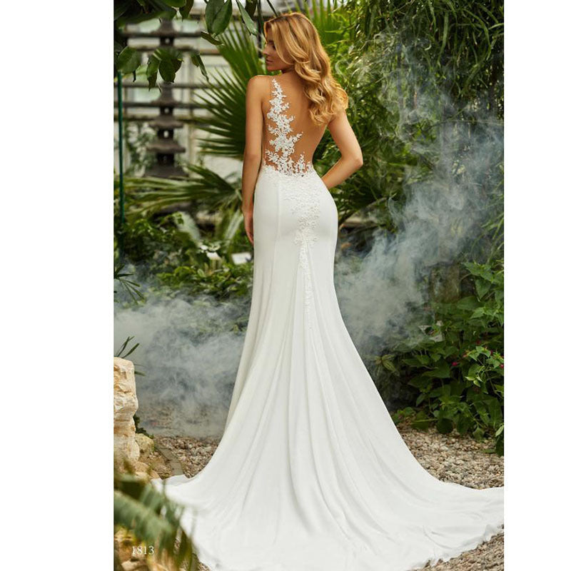 Round Neck Lace Mermaid Bridal Wedding Dress