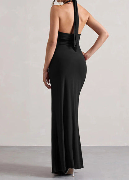 Amara Luxe - Halter Ruched Maxi Dress