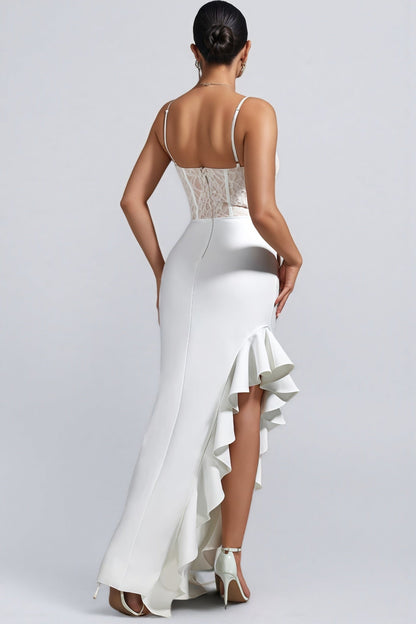 Veda Lace Sleeveless Ruffled Trim Maxi Dress