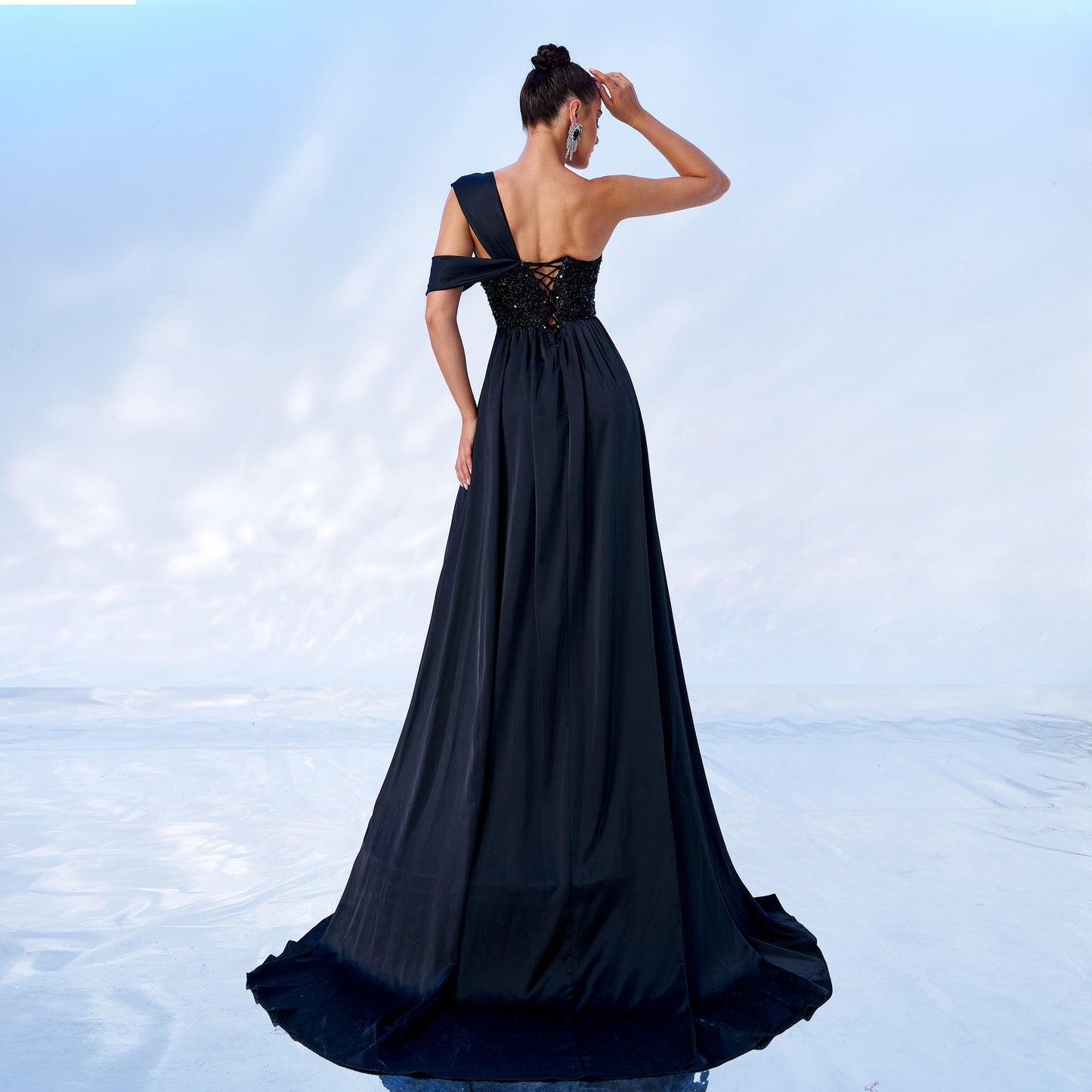 One-Shoulder Sequin Slit Maxi Dress Elegant Party Dress