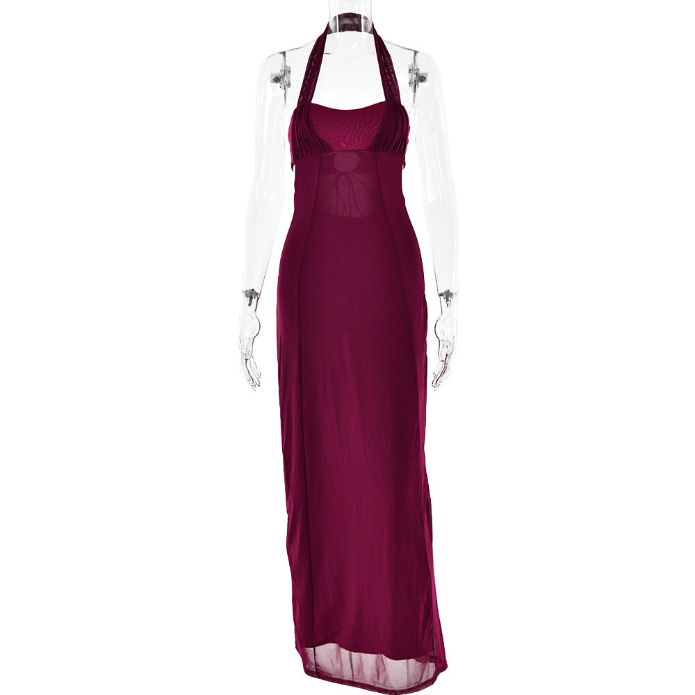 Halter Neck Layered Sweetheart Backless Bodycon Maxi Dress
