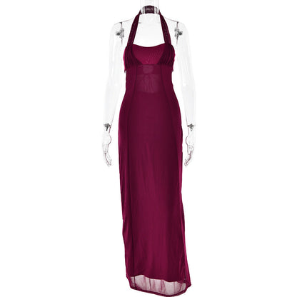 Halter Neck Layered Sweetheart Backless Bodycon Maxi Dress