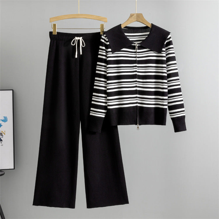 Black - Casual Wide-Leg Knitted Two Piece Set