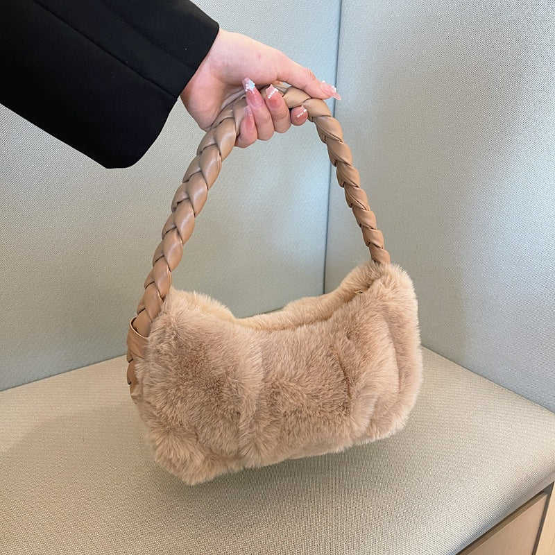 Cable Knit Fuzzy Minimalist Crossbody Bag