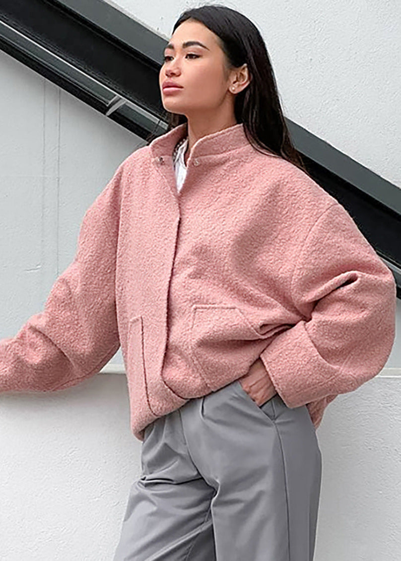 High-Collar Oversized Bouclé Jacket