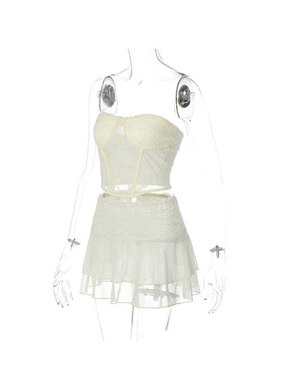 Lace See Through Bandeau Top & Ultra Short Skirt Coord Set
