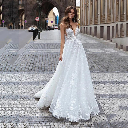 V-Neck Mermaid Sheer Tulle Wedding Dress