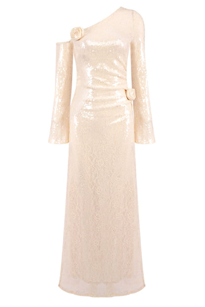 Eartha One Shoulder Floral Sequin Maxi Dress