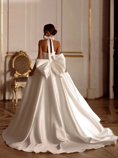 Satin Slit Halter Neck Wedding Dress