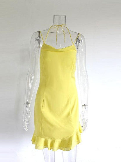Halterneck Backless Lace Short Dress