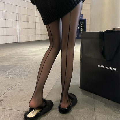 Vertical stripe sheer mesh tights