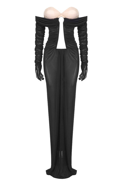 Amanda Off Shoulder Keyhole Maxi Dress