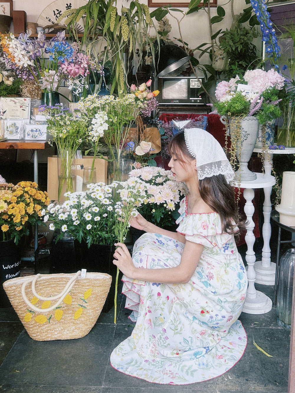 Blush Sunset Floral Dress Off-Shoulder Ruched Tea Party Midi