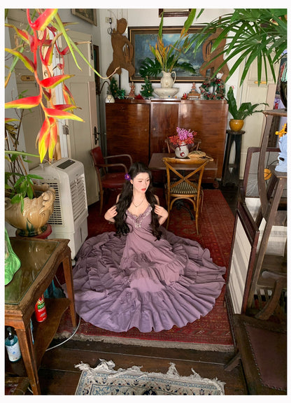 Purple Cotton Tiered Dress Dreamy Vintage-Inspired Summer Look