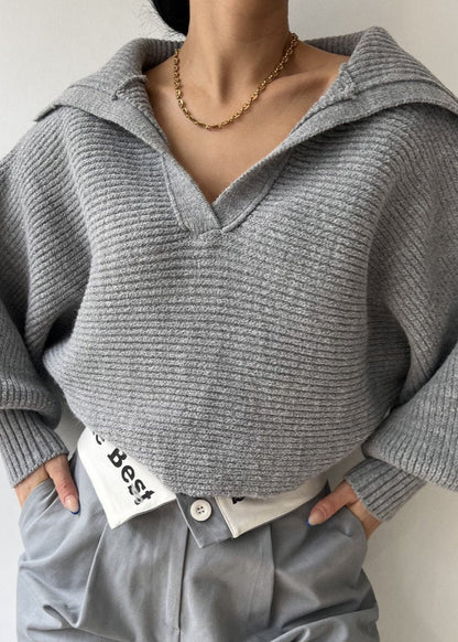 Minimalist Ribbed Collared Knit Sweater