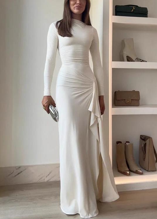 Alina - Draped Long Sleeve Evening Gown