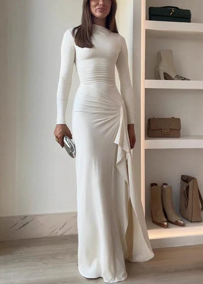 Alina - Draped Long Sleeve Evening Gown