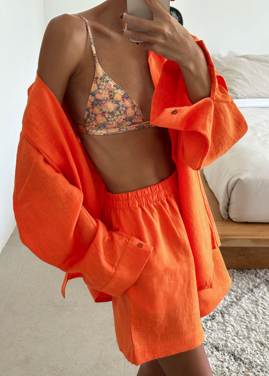 Isla – White Linen Shirt and Shorts Set