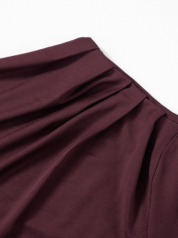 Burgundy One Shoulder High Waist Dress Asymmetric Dress