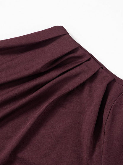 Burgundy One Shoulder High Waist Dress Asymmetric Dress