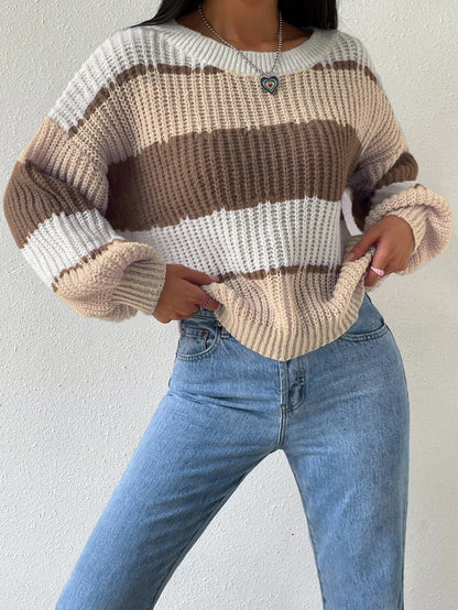 | Women’s Striped Knit Pullover Sweater