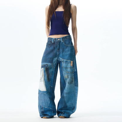 Patchwork Wide Leg Denim Jeans