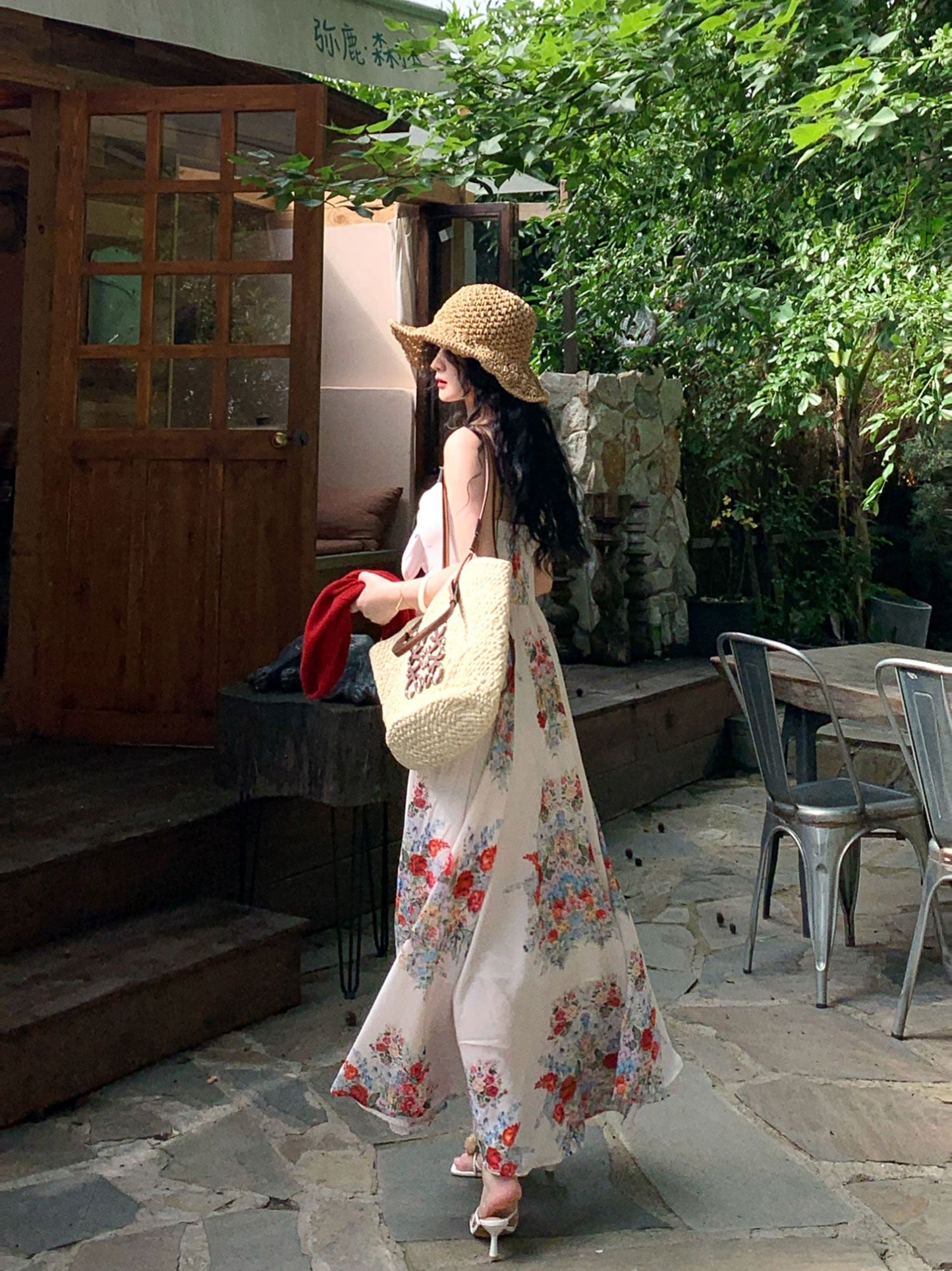 Summer Meadow Vintage Puff Sleeve Dress French Floral Maxi Gown