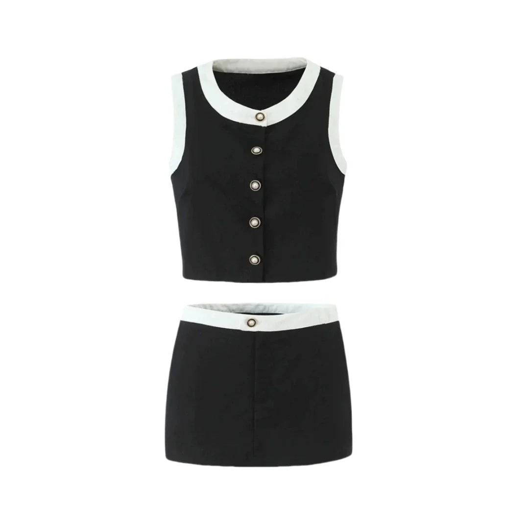 Vivianna Black Tweed Skirt Set