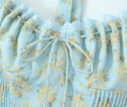 Blue - Sexy Floral Halter Neck Dress