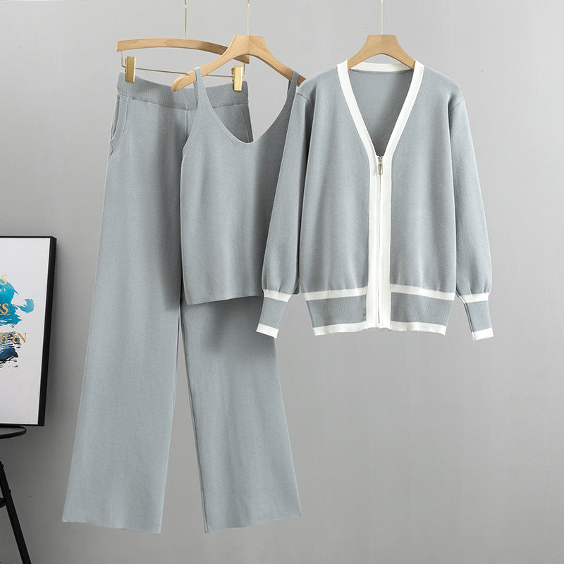Gray – Knit Cardigan Cami Three Piece Set