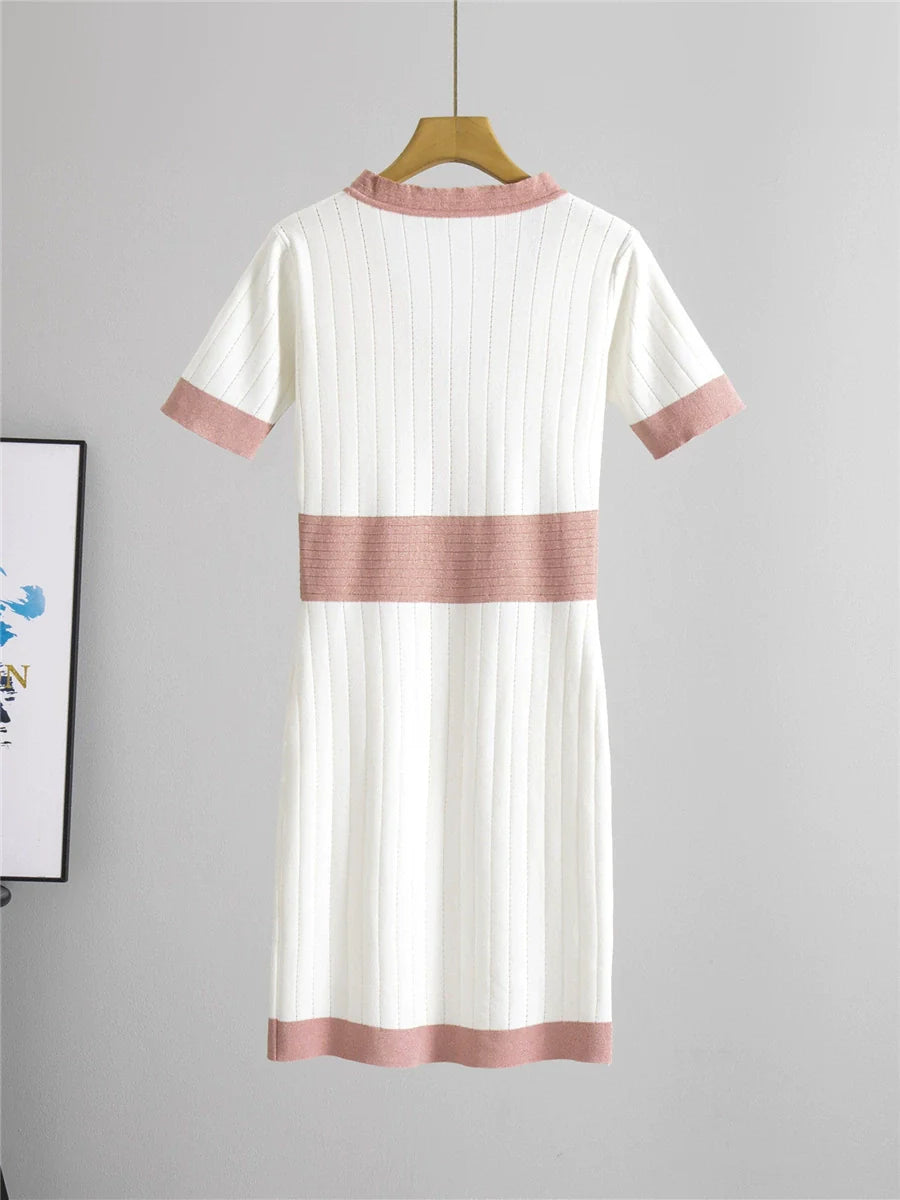 Pink – Short-Sleeve Ice Silk Knit Dress