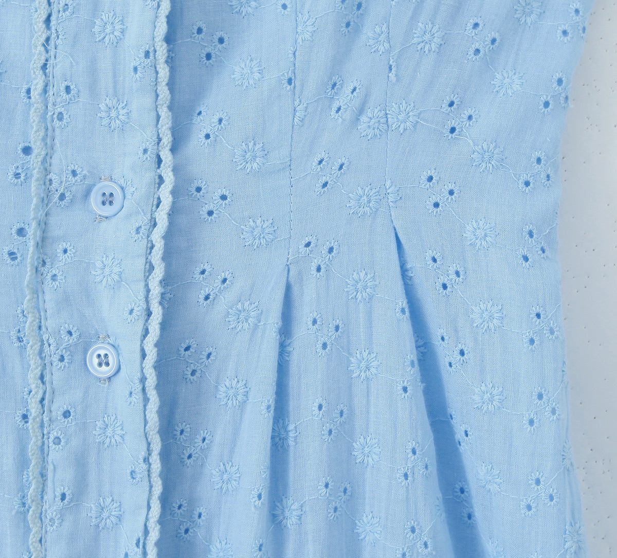 Blue – Embroidered Patchwork Spaghetti Strap Dress