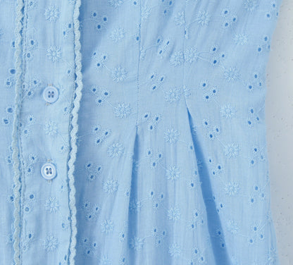 Blue – Embroidered Patchwork Spaghetti Strap Dress