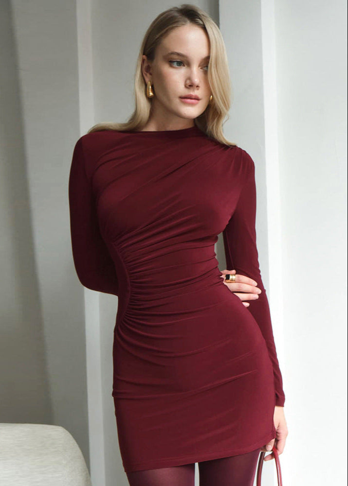 Scarlet Drape Long-Sleeve Mini Dress