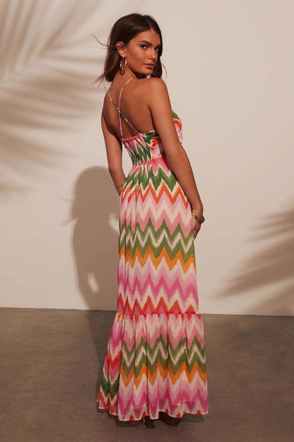 Martha Chevron Print Spaghetti Strap Maxi Dress