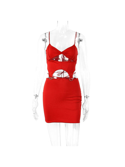 Red Camisole Top & Lace Pleated Skirt Coord Set