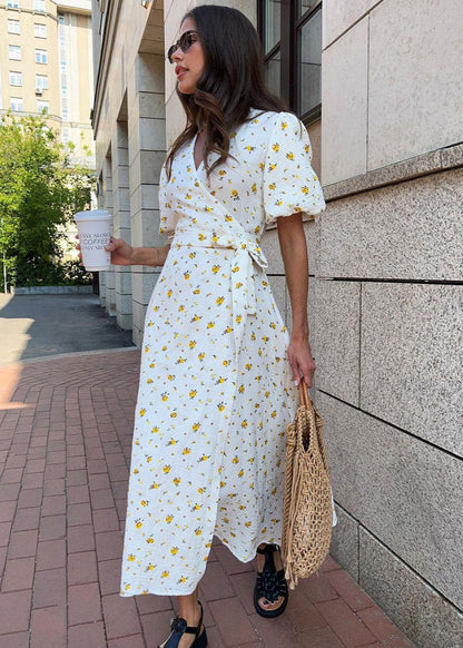 Maribel – Floral Puff Sleeve Wrap Dress