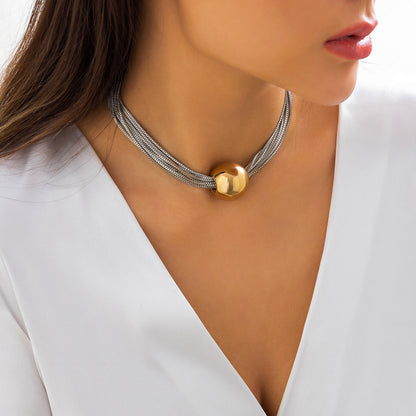 Bold Bead Pendant Choker Layered Necklace