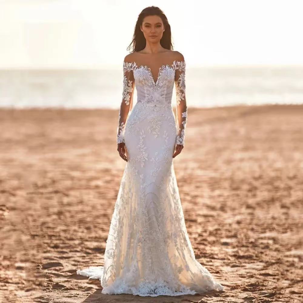 Deep V-Neck Lace Mermaid Wedding Dress