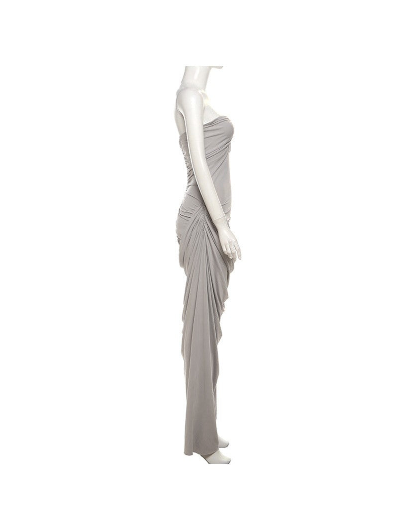 Deep Neck Tube Top Backless Pleating Formal Dress