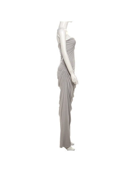 Deep Neck Tube Top Backless Pleating Formal Dress