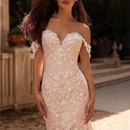 Off-Shoulder Sheer Tulle Bridal Wedding Dress