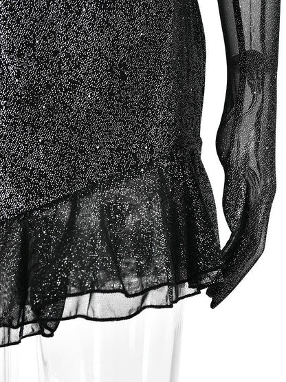 Mesh Silver Strap Tube Top Backless Hip Dress