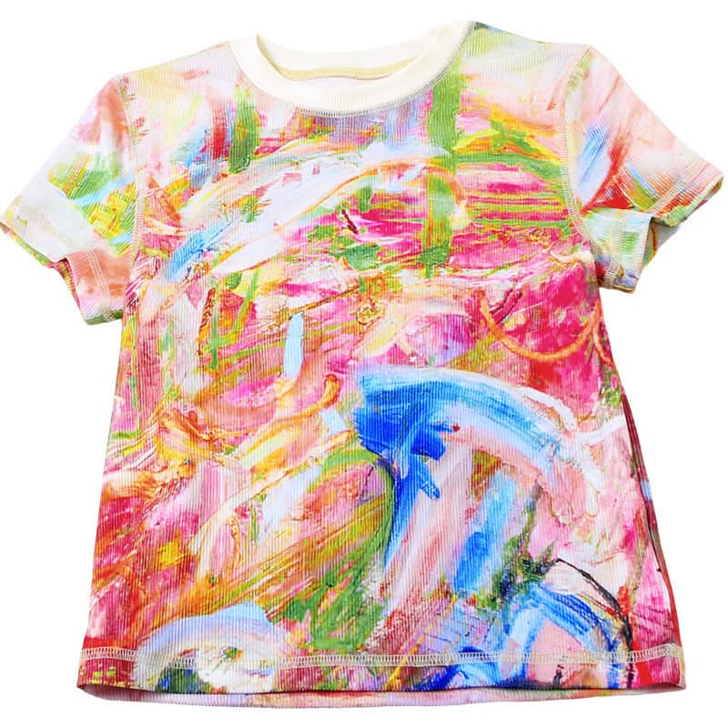 Crewneck short contrast top stitch top