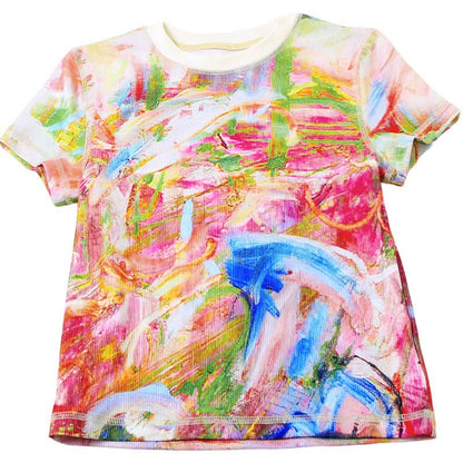 Crewneck short contrast top stitch top